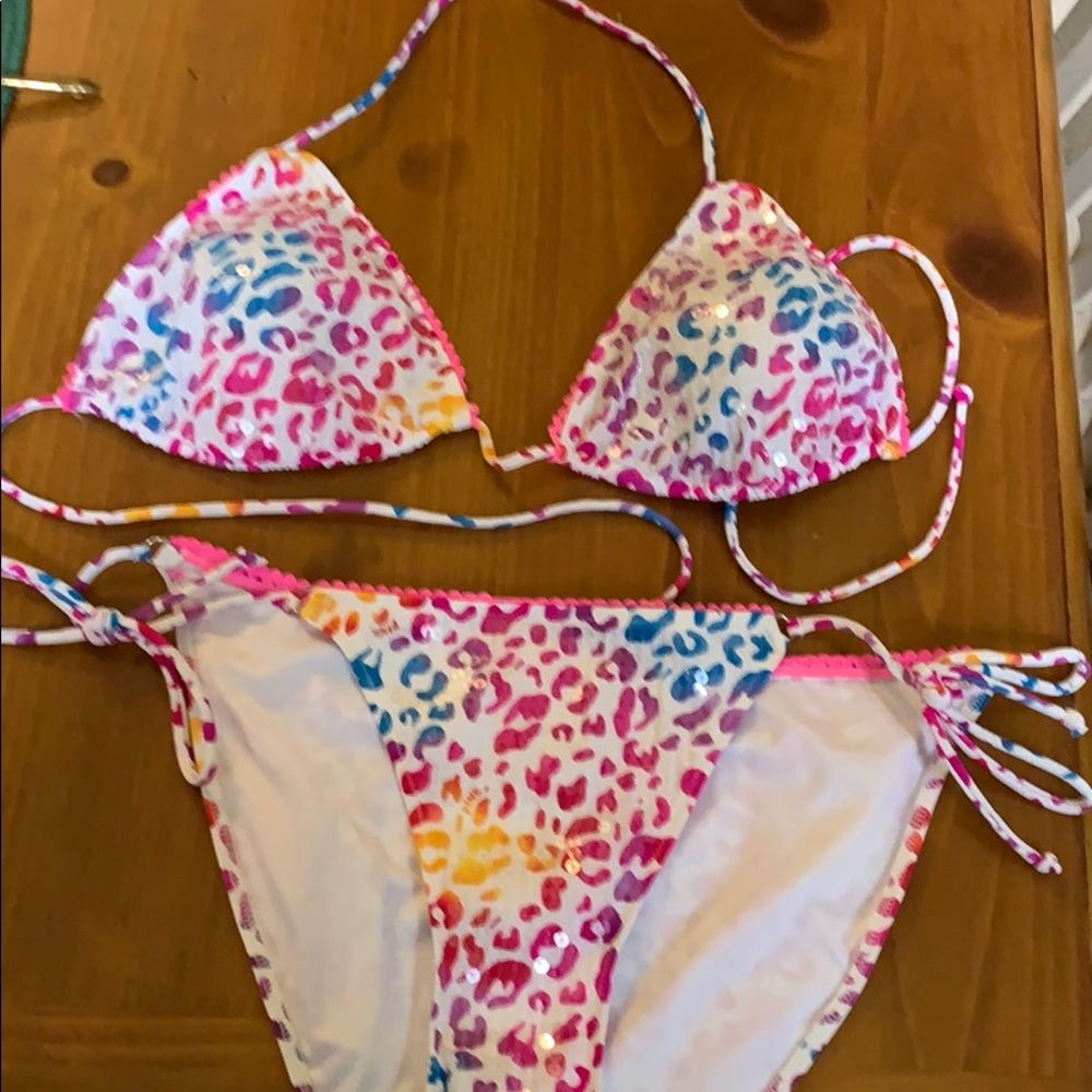 VS Pink sequin bikini- size M